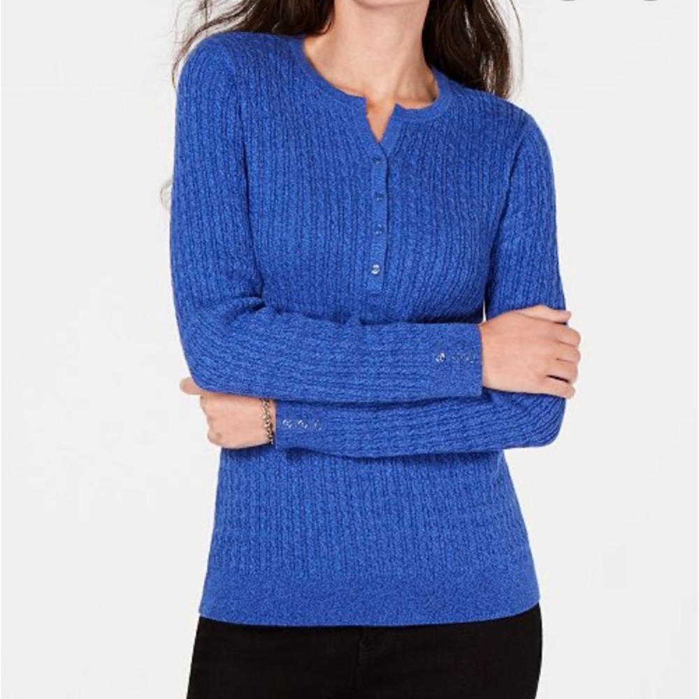 Karen Scott Cable-Knit Henley Sweater - Size S NWT